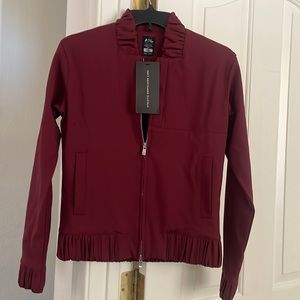 NWT “APL Merino Woolf XS Bomber Jacket. Burgandy. Collor,hem,cuffs ruffled.